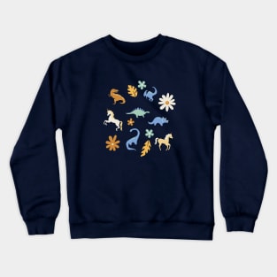 Dinosaurs + Unicorns in Blue + Umber Crewneck Sweatshirt